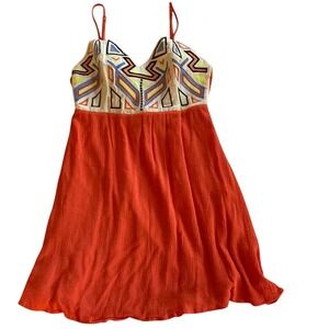 Flying Tomato Embroidered Geometric Print Strappy Orange Sundress Size S